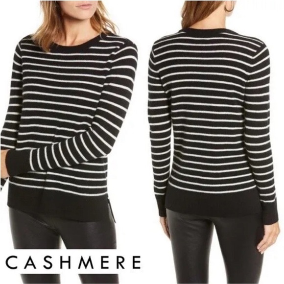 Halogen Josephine Cashmere Striped Crew Neck Long sleeve Sweater - Picture 7 of 7